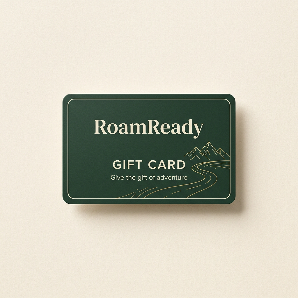 RoamReady digital gift card with a travel-inspired mountain design